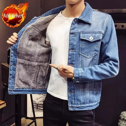 Shangkaka Men's Denim Jacket Warm Padding Winter Outerwear by zapcart