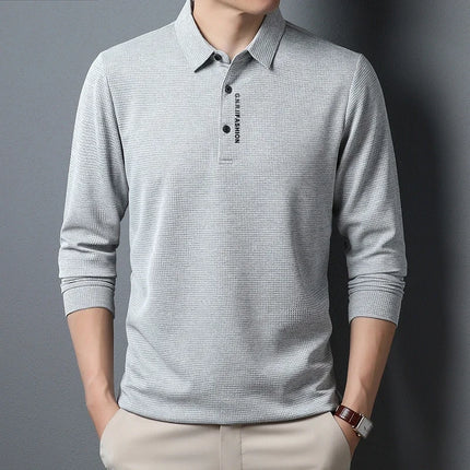 Men's Waffle Polo Shirt With Letter Printed Lapel Sleeved by zapcart
