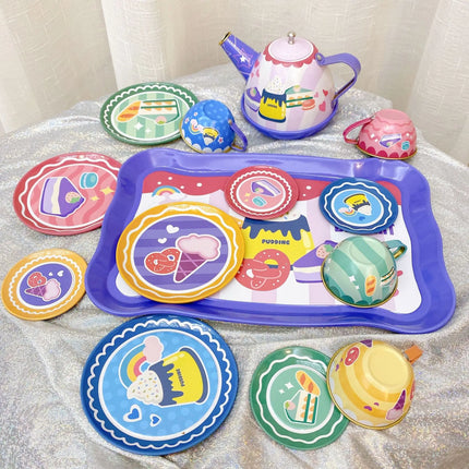 Princess Tea Set For Little Girls Metal Pretend Play Gift by zapcart
