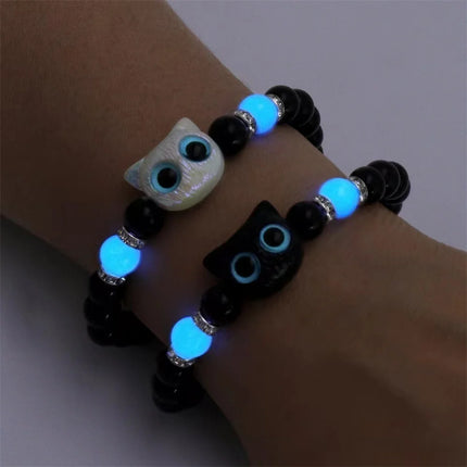 Couples Matching Glow In The Dark Cat Head Bracelets by zapcart