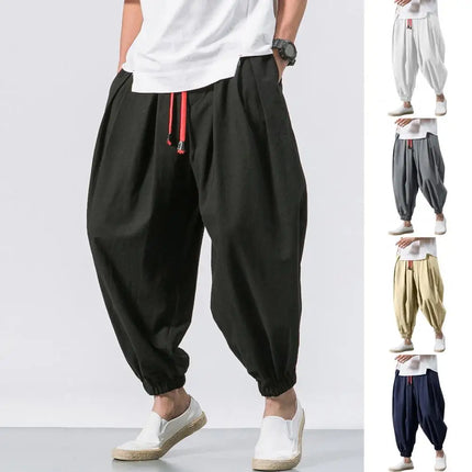 Sanwoodcn Men Drawstring Harem Pants Wide Leg Joggers by zapcart