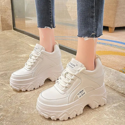 Rockynice Women Leather Platform Sneakers 9cm Wedge by zapcart