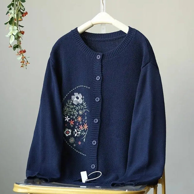 Vintage Embroidery Cardigan For Women Warm Casual All Match by zapcart