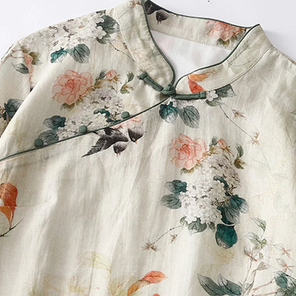 HELELYNCN Bohemian Midi Women Dress Buttons Stand Collar by zapcart