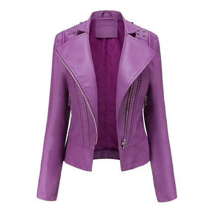 Trendy Faux PU Leather Jacket Women Slim Fit Zipper Pockets by zapcart