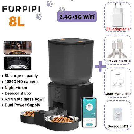 Furpipi Smart Cat Feeder 8L 1080P HD Camera App Control