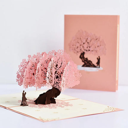 Exquisite 3D Pop Up Peach Blossom Tree Greeting Card Birthday Gifts Rose Flowers Cake Postcard For Children To Blessing Teacher by zapcart