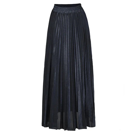 Harajuku Check Skirt Pleated Maxi High Waist Gold Women XXL by zapcart