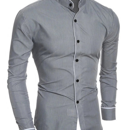 Anhui CN Men Slim Fit Long Sleeve Shirt Stand Collar by zapcart