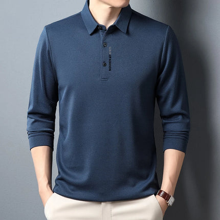 Men's Waffle Polo Shirt With Letter Printed Lapel Sleeved by zapcart