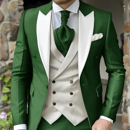 CN Jiangsu Men Slim Fit Wedding Three Piece Suit Peak Lapel by zapcart