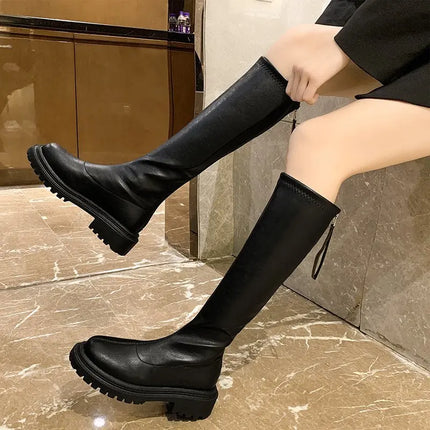 Women Platform Boots Gothic Style Mid Calf Slip On by zapcart