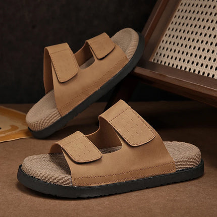 Yeinshaars Men Leather Slippers Open Toe Quick Dry Sandals by zapcart