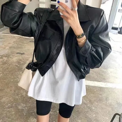 Slish Retro PU Jacket Women Chic Versatile Winter Coat by zapcart