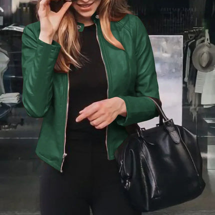 Plus Size Womens PU Leather Jacket Slim Fit Streetwear by zapcart