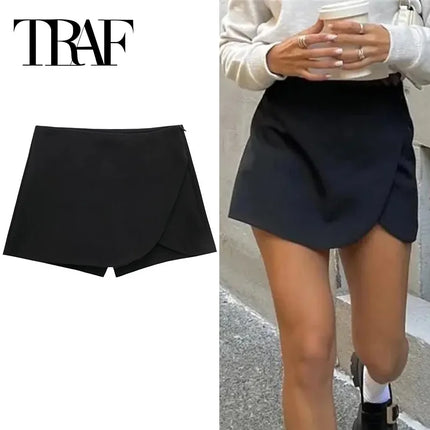 TRAF 2024 Black Skort For Women Asymmetric High Waist by zapcart