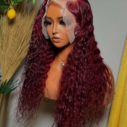 Deep Wave Lace Frontal Wig 13x4 Burgundy 99J for Black Women by zapcart