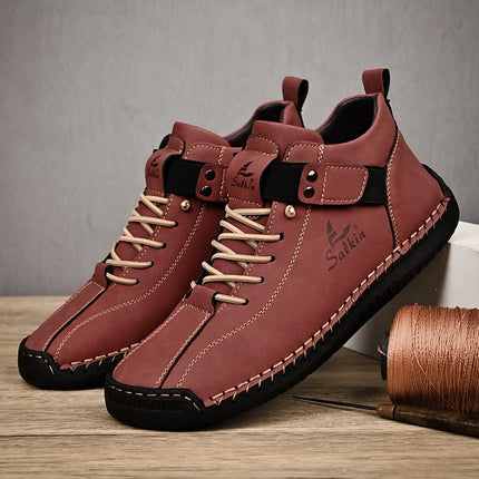 Abfuber Breathable Leather Casual Shoes for Men Lace Up by zapcart