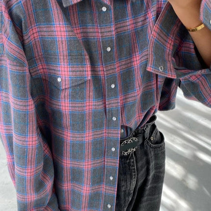 Mumaroho 2024 Women Autumn Plaid Shirt Oversized Blouse by zapcart