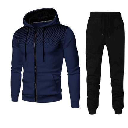 Men Fashion Print Tracksuit With Hooded Zip Sweatshirt Set by zapcart