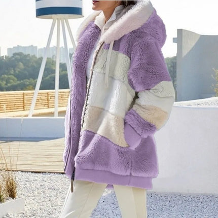 Oversized Womens Jacket Warm Plush Hooded Streetwear Coat by zapcart
