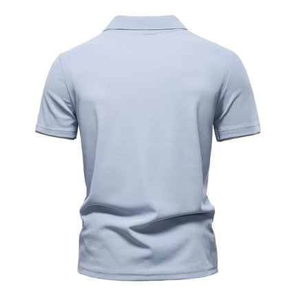 AIOPESON Men Breathable Striped V Neck Slim Polo Shirt by zapcart