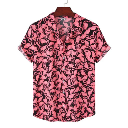 CN Jiangxi Men Quick Dry Beach Shirt Hawaiian Flamingo by zapcart