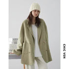 Chic Ven Womens Woolen Coat Double Breasted Office Ready by zapcart