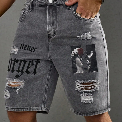LVCCCI SCN Men Stretch Denim Shorts Baggy Cargo Ripped Knee by zapcart
