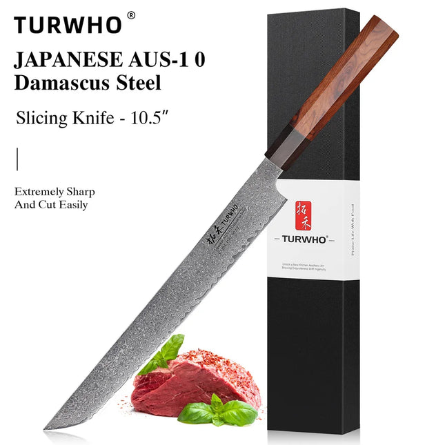TURWHO Hand Forged Japanese Santoku Knife Damascus Steel Pro