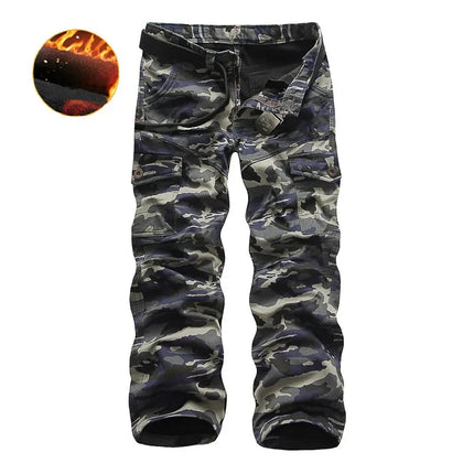 Men Fleece Lined Cargo Pants Warm Camouflage Work Trousers by zapcart