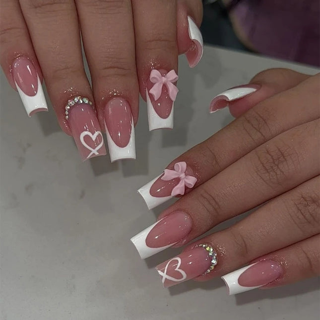 Chic Bows Press On Nails For Fashion Lovers Glossy Nude by zapcart