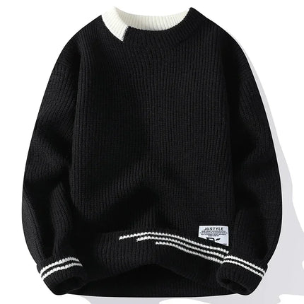Wetailor Mens Retro Color Twist Knit Sweater Loose Fit by zapcart