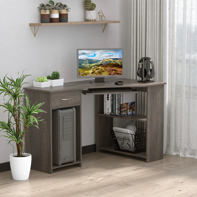 HOMCOM L Shaped Corner Desk Keyboard Tray Home Office by zapcart