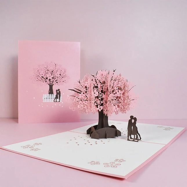 Exquisite 3D Pop Up Peach Blossom Tree Greeting Card Birthday Gifts Rose Flowers Cake Postcard For Children To Blessing Teacher by zapcart