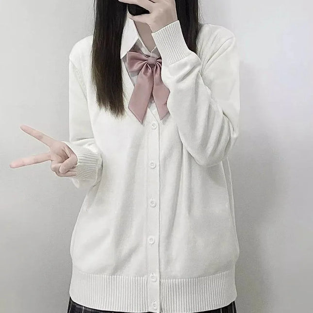 Japanese V Neck Knit Cardigan For Women Layering JK Uniform by zapcart