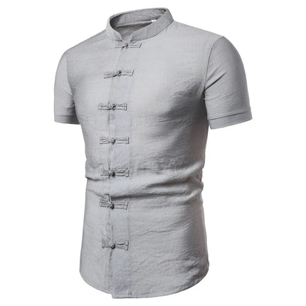 CN Anhui Cross Border Chinese Style Men's Solid Color Shirt by zapcart
