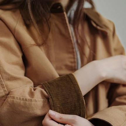 Maden Retro Khaki Corduroy Collar Jacket For Women Warmth by zapcart