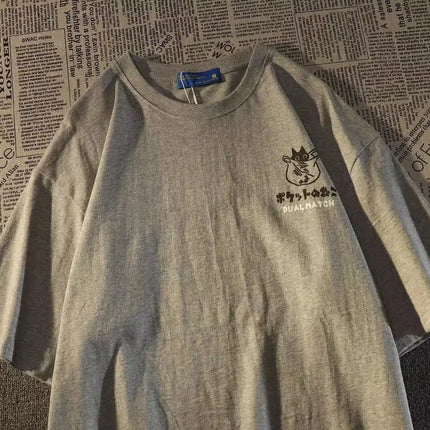 Pocket Cat Cartoon Tee Unisex Oversized College Style by zapcart