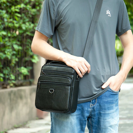 LACHIOURCN Black Leather Messenger Bag For Men Crossbody by zapcart