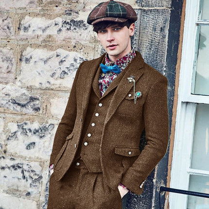 Mens Herringbone Wool 3 Piece Suit By CN Jiangsu Slim Fit by zapcart