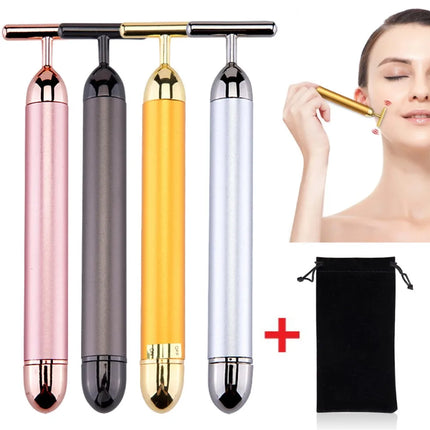 24k Gold Face Lift Bar Roller Vibration Slimming Massager Facial Stick Facial Beauty Skin Care T Shaped Vibrating Tool with Bag by zapcart