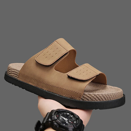 Yeinshaars Men Leather Slippers Open Toe Quick Dry Sandals by zapcart