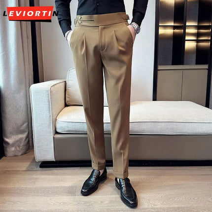 HUBEI Men Elastic Suit Pants Italian Style Slim Fit Formal by zapcart