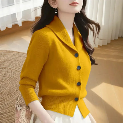 Womens Turndown Collar Knit Cardigan Sweater Premium Korea by zapcart