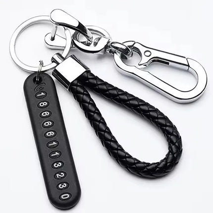 Phone Number Plate Keychain For Men DIY Leather Rope Anti Lost Zapcart