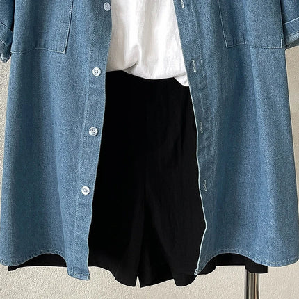 Retro Loose Denim T Shirt Women Korean Version Cotton Blend by zapcart
