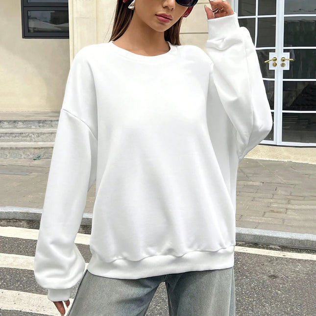 Women White Soft Cotton Stretch Pullover Sweatshirt Casual by zapcart