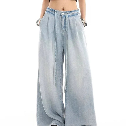 Harajuku Women Drape Wide Leg Jeans Elastic Comfort Summer by zapcart