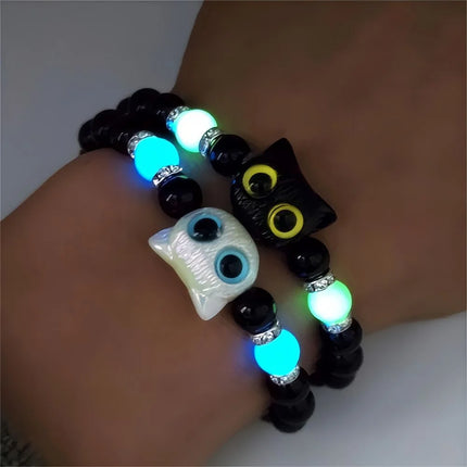Couples Matching Glow In The Dark Cat Head Bracelets by zapcart